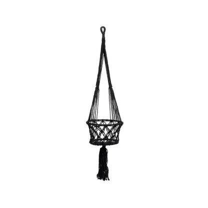 Makramee-Pflanzenhalter aus Baumwolle, Schwarz, 25 ×, 25 × 100 cm | VIA X SELECTION