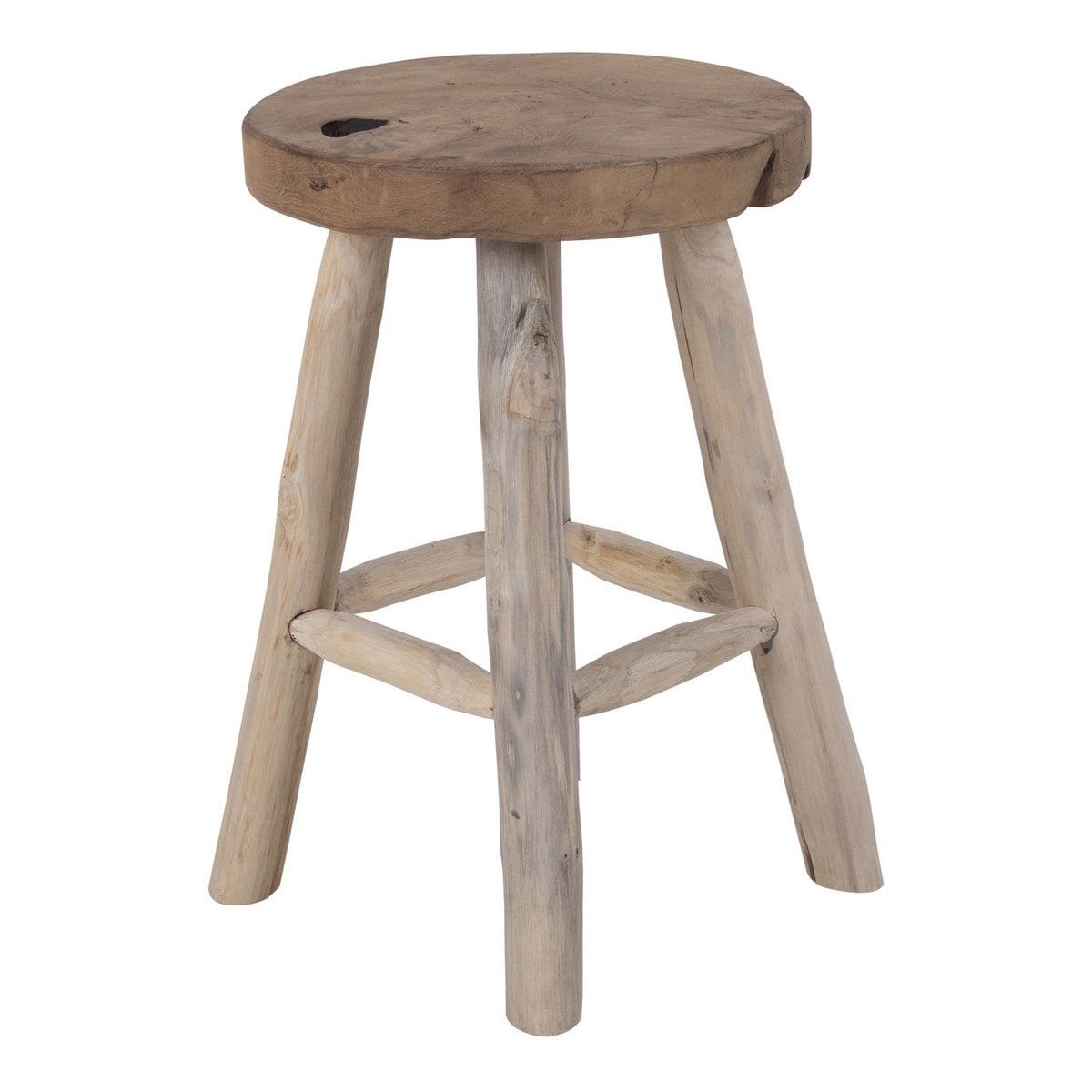 Hocker aus recyceltem Teakholz natur mit runder Form | VIA X SELECTION