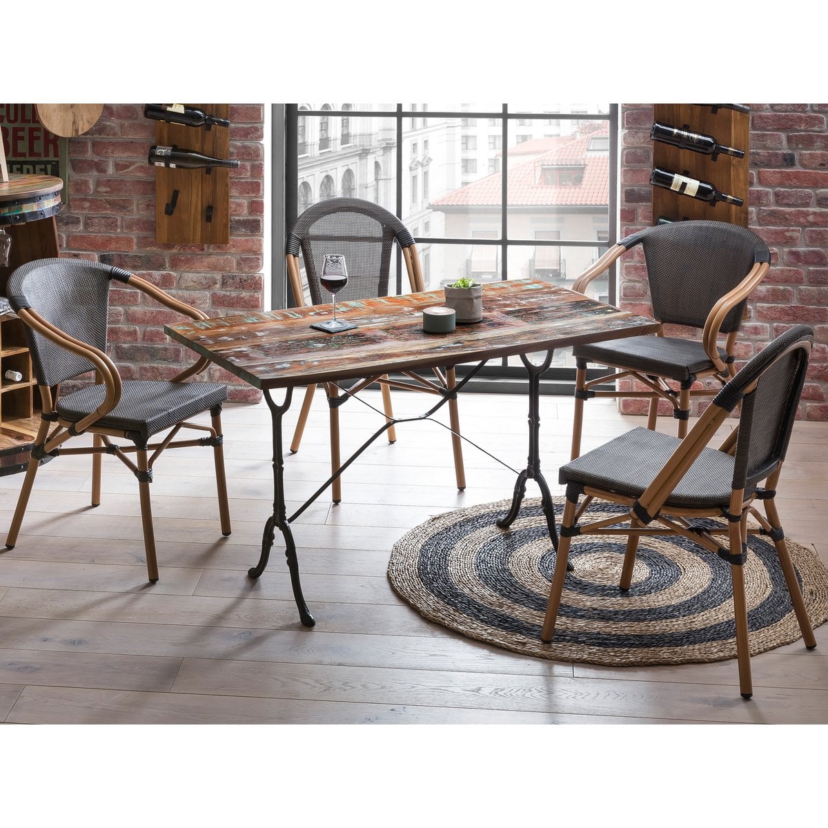 Bistrotisch Altholz bunt Gussgestell, 120 × 65 cm | VIA X SELECTION