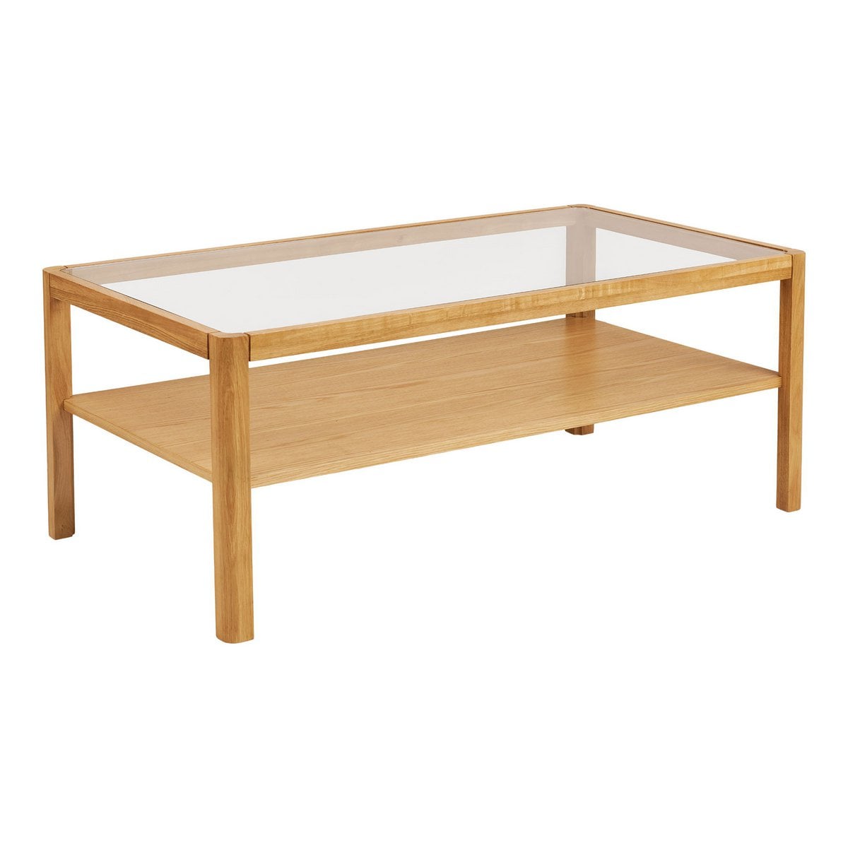 Couchtisch aus Eichenfurnier mit Glasplatte, 110 × 60 × 45 cm | VIA X SELECTION
