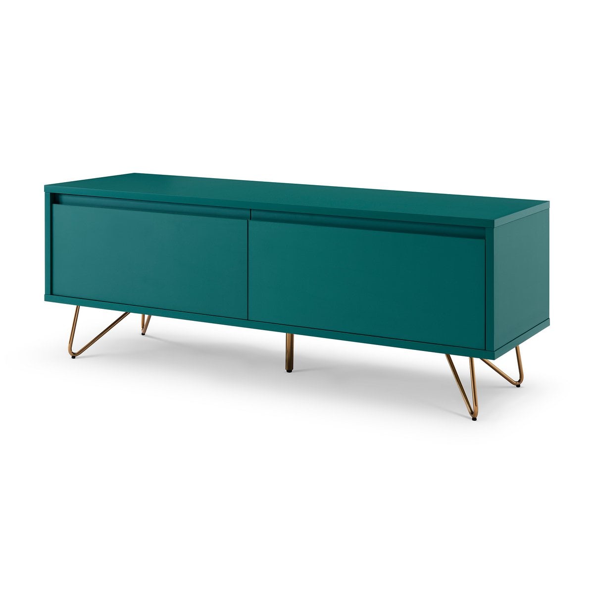 TV-Lowboard in Blaugrün mit goldfarbenen Metallbeinen, 120 × 40 × 45 cm | VIA X SELECTION