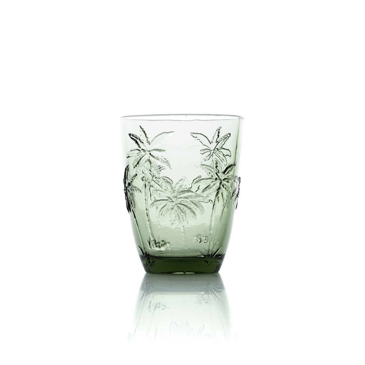 Wasserglas aus grünem Glas mit Palmenstruktur 10 cm | VIA X SELECTION