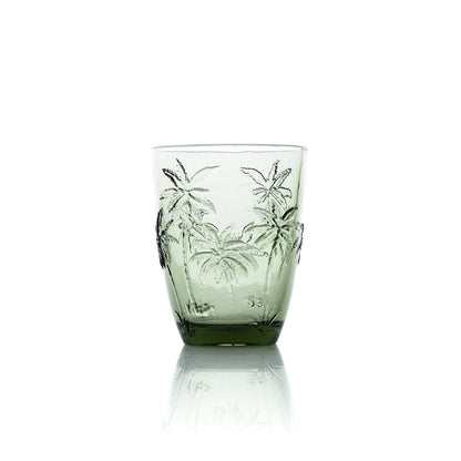Wasserglas aus grünem Glas mit Palmenstruktur 10 cm | VIA X SELECTION