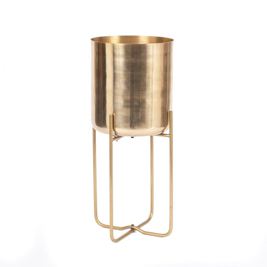 Pflanzgefäß auf Stand aus Aluminium, messingfarben, 22 ×, 22 × 51 cm | VIA X SELECTION