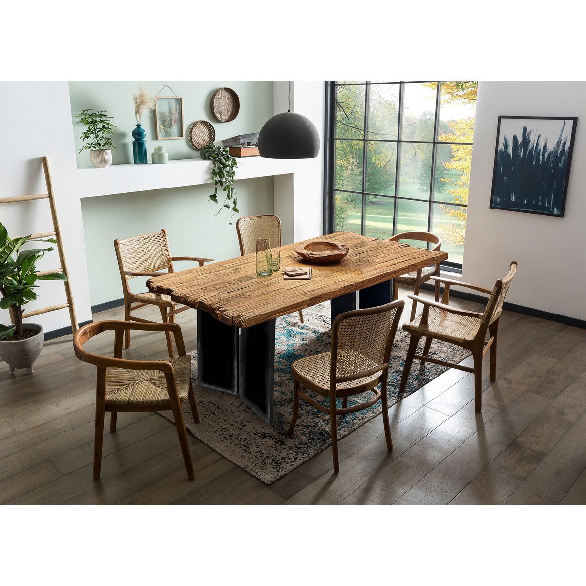 Esstisch Holzplatte Bruchkante Metallgestell, 160 × 90 cm | VIA X SELECTION