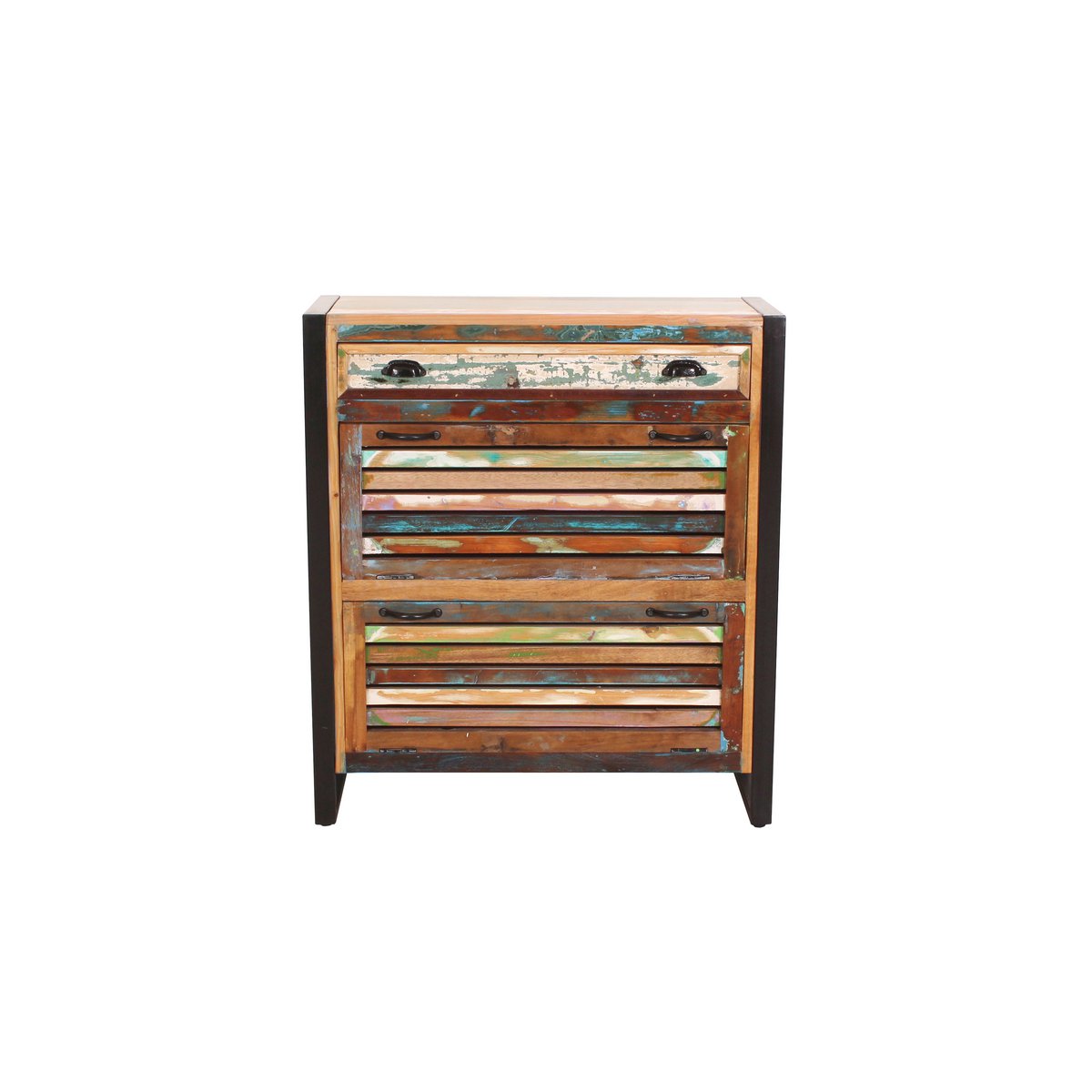 Schuhschrank aus Altholz bunt mit 2 Klappen, 35 × 85 × 96 cm | VIA X SELECTION