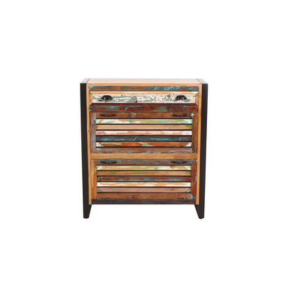 Schuhschrank aus Altholz bunt mit 2 Klappen, 35 × 85 × 96 cm | VIA X SELECTION