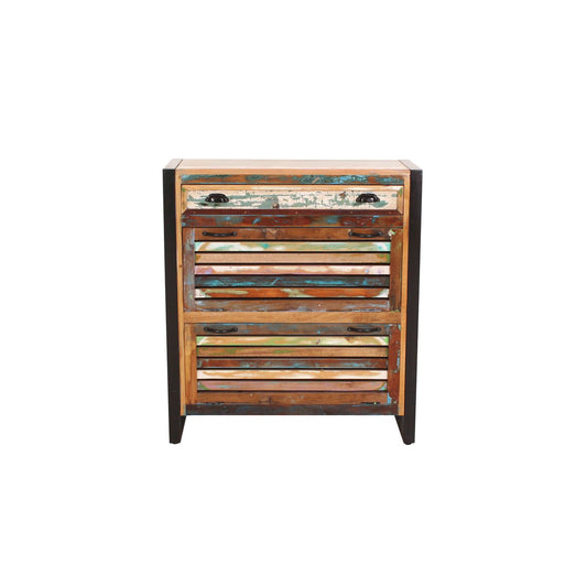 Schuhschrank aus Altholz bunt mit 2 Klappen, 35 × 85 × 96 cm | VIA X SELECTION