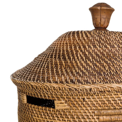 Wäschekorb aus Rattan natur-braun mit Deckel, 50 × 50 × 90 cm | VIA X SELECTION