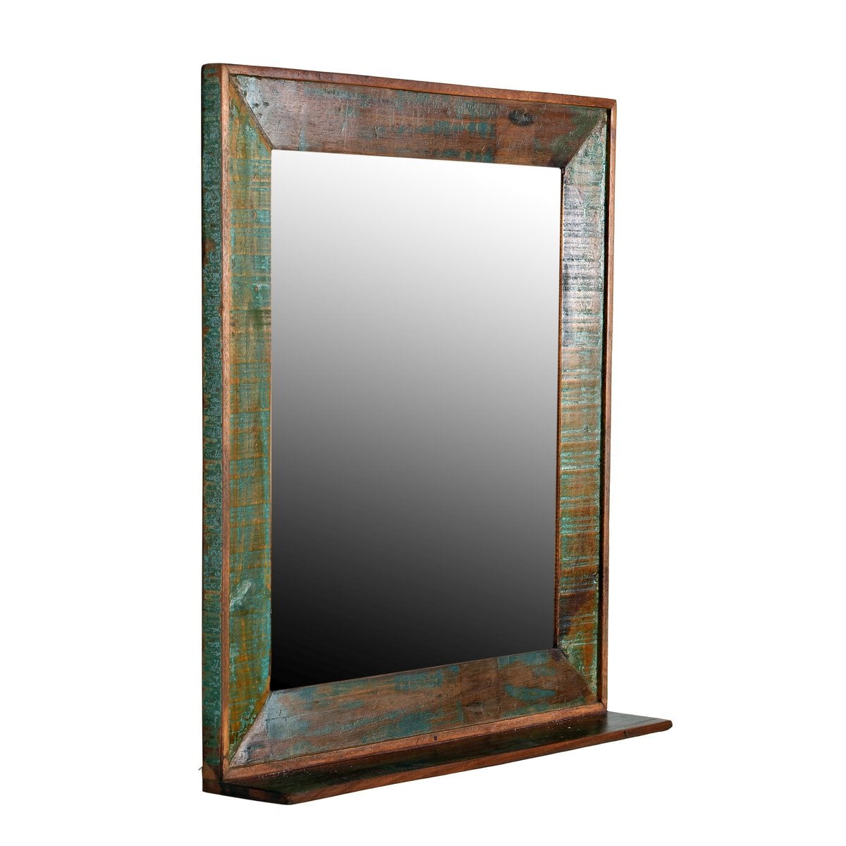 Wandspiegel aus Altholz mit schmaler Ablage, 68 × 79 cm | VIA X SELECTION