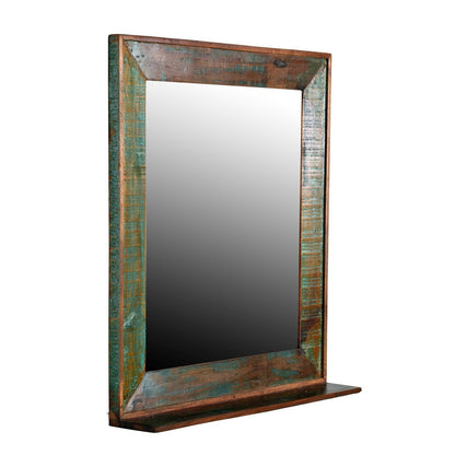 Wandspiegel aus Altholz mit schmaler Ablage, 68 × 79 cm | VIA X SELECTION