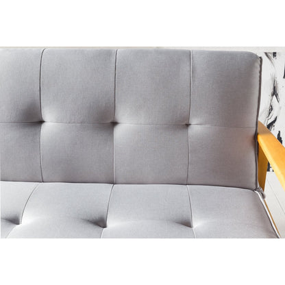Schlafsofa in hellgrauem Webstoff mit Eichenholzgestell | VIA X SELECTION
