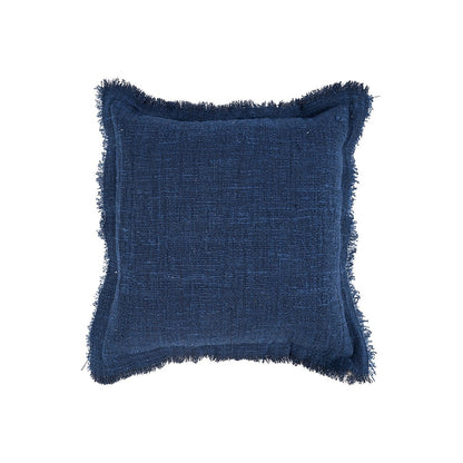 Kissenbezug aus Baumwolle in tiefem Blau mit Fransen, 50 × 50 cm | VIA X SELECTION