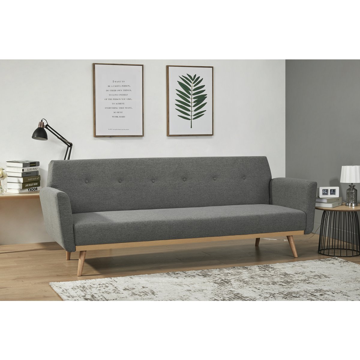 Schlafsofa in grauem Feinstrukturstoff mit Holzgestell | VIA X SELECTION