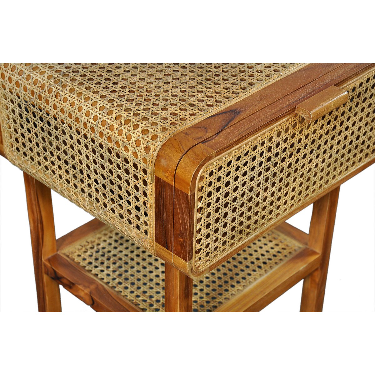 Nachttisch aus recyceltem Teak mit Wiener Geflecht, 45 × 48 × 60 cm | VIA X SELECTION
