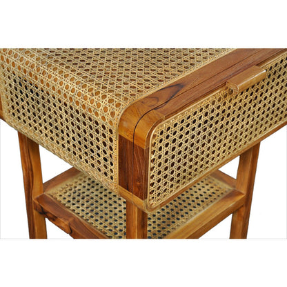 Nachttisch aus recyceltem Teak mit Wiener Geflecht, 45 × 48 × 60 cm | VIA X SELECTION