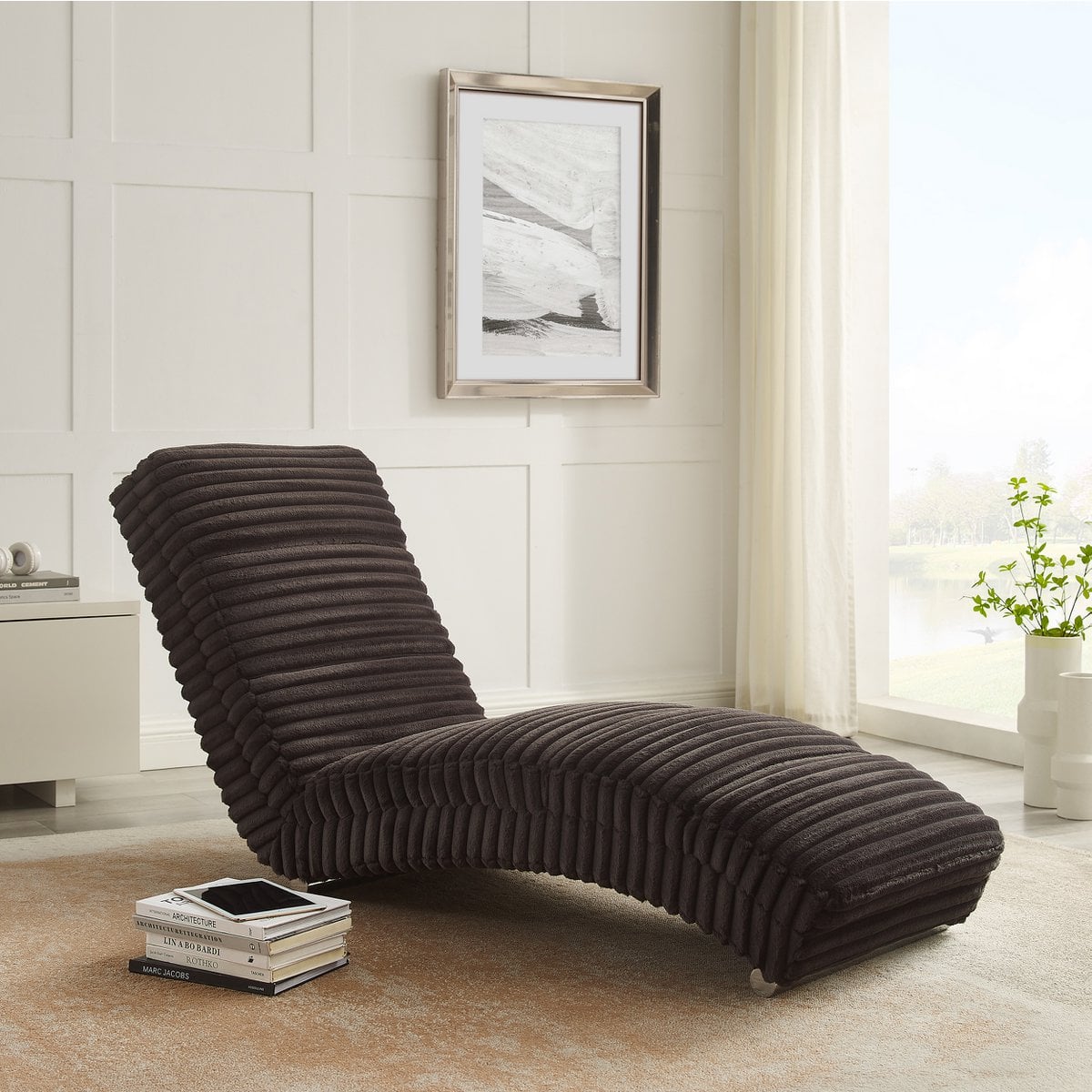Chaiselongue aus schwarzem Plüsch-Cord mit Metallgestell | VIA X SELECTION