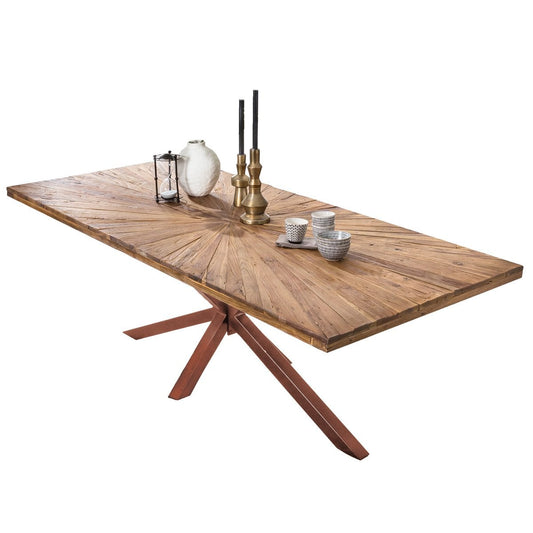 Esstisch Teakholz antikbraunes Metallgestell, 180 × 100 cm | VIA X SELECTION