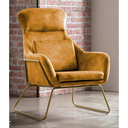 Relaxsessel aus Velours gold mit messingfarbenem Gestell | VIA X SELECTION