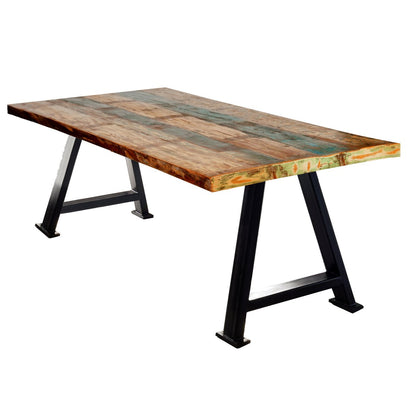 Esstisch buntes Holz schwarzes Metallgestell, 180 × 100 cm | VIA X SELECTION