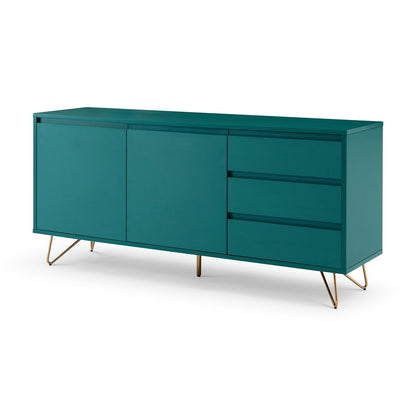 Sideboard blau mit 2 Türen und 3 Schubladen, 40 × 150 × 70 cm | VIA X SELECTION