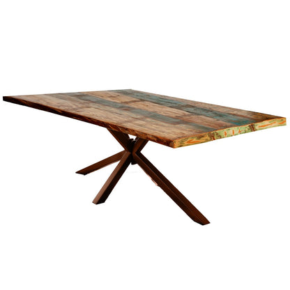 Esstisch buntes Holz braunes Eisengestell, 200 × 100 cm | VIA X SELECTION