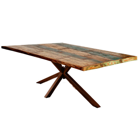 Esstisch buntes Holz braunes Eisengestell, 200 × 100 cm | VIA X SELECTION
