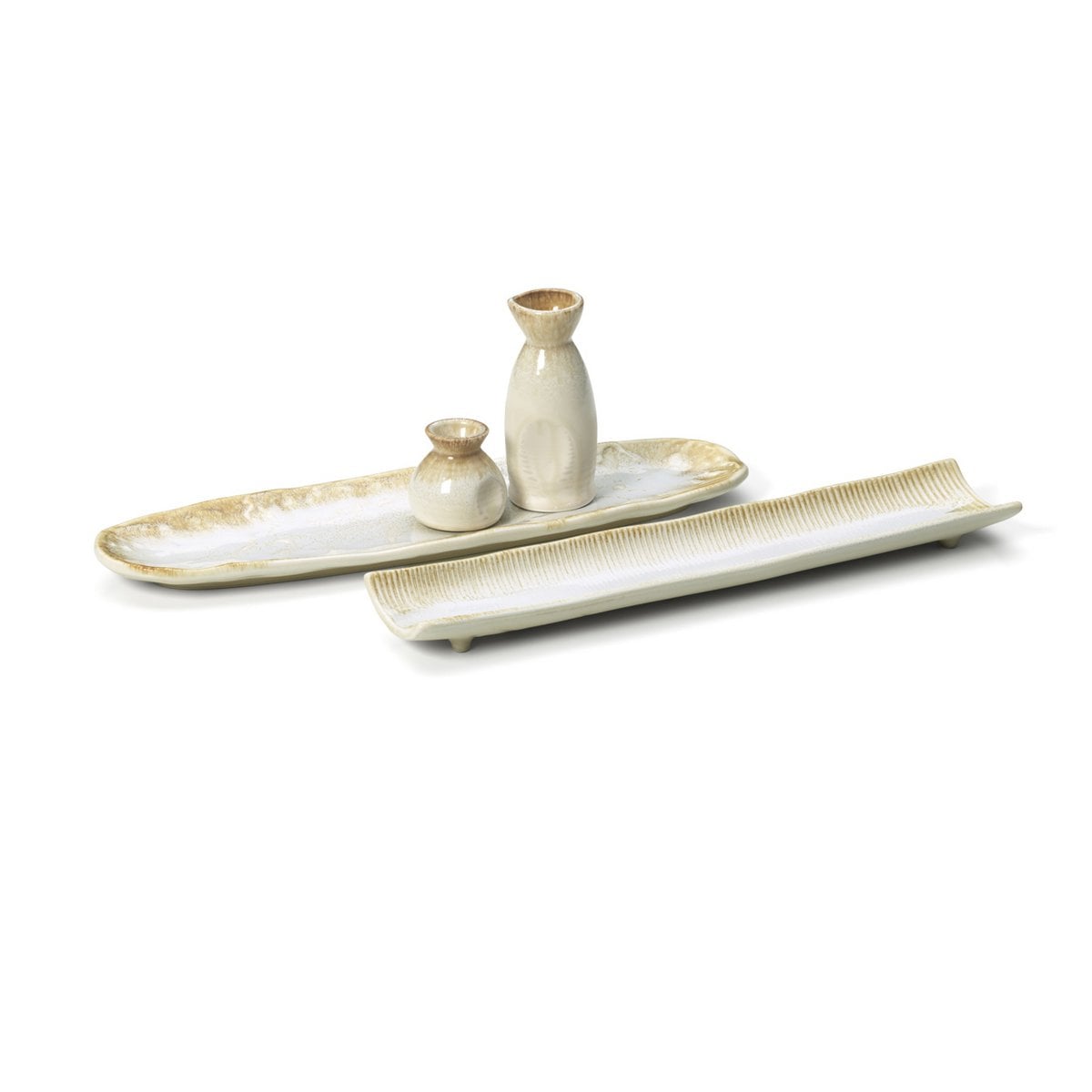 Lange Servierplatte aus Keramik in Weiß-Honig, 39 × 8 cm | VIA X SELECTION