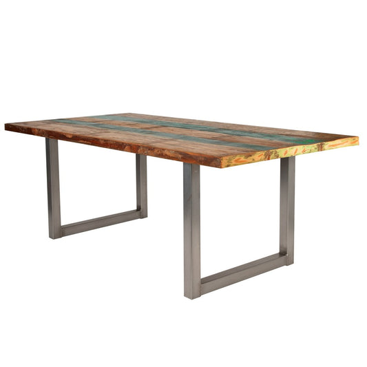 Esstisch Altholz mehrfarbig silberfarbenes Gestell, 180 × 100 cm | VIA X SELECTION