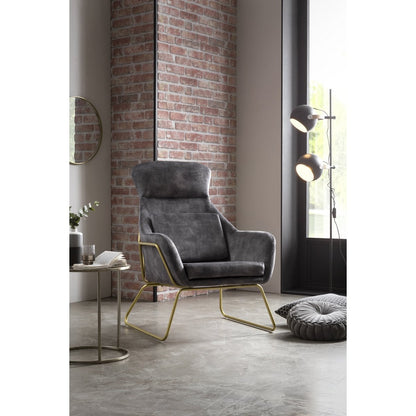 Relaxsessel aus Velours grau mit goldfarbenem Gestell | VIA X SELECTION