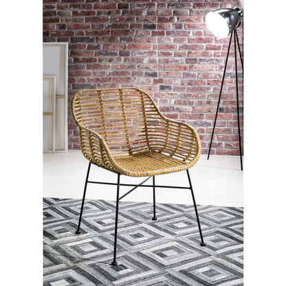 Armlehnstuhl aus Rattan mit schwarzem Metallgestell im 2er-Set | VIA X SELECTION