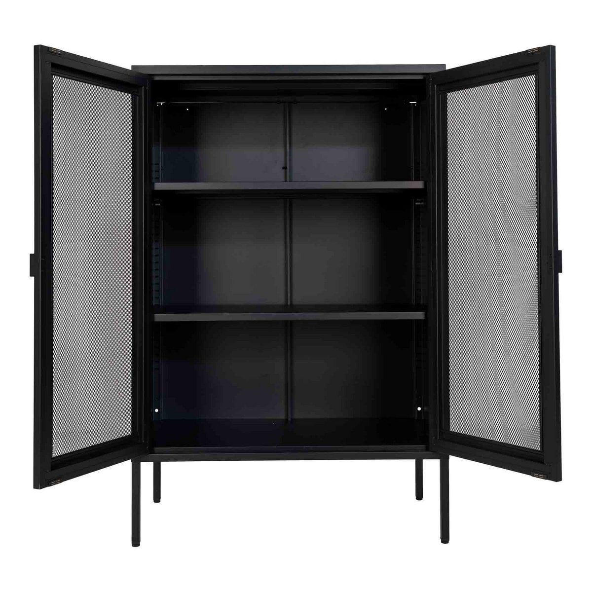 Vitrinenschrank aus schwarzem Stahl mit Gittertüren, 80 × 40 × 120 cm | VIA X SELECTION