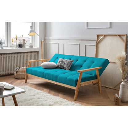 Schlafsofa in petrolfarbenem Strukturstoff mit Holzgestell | VIA X SELECTION