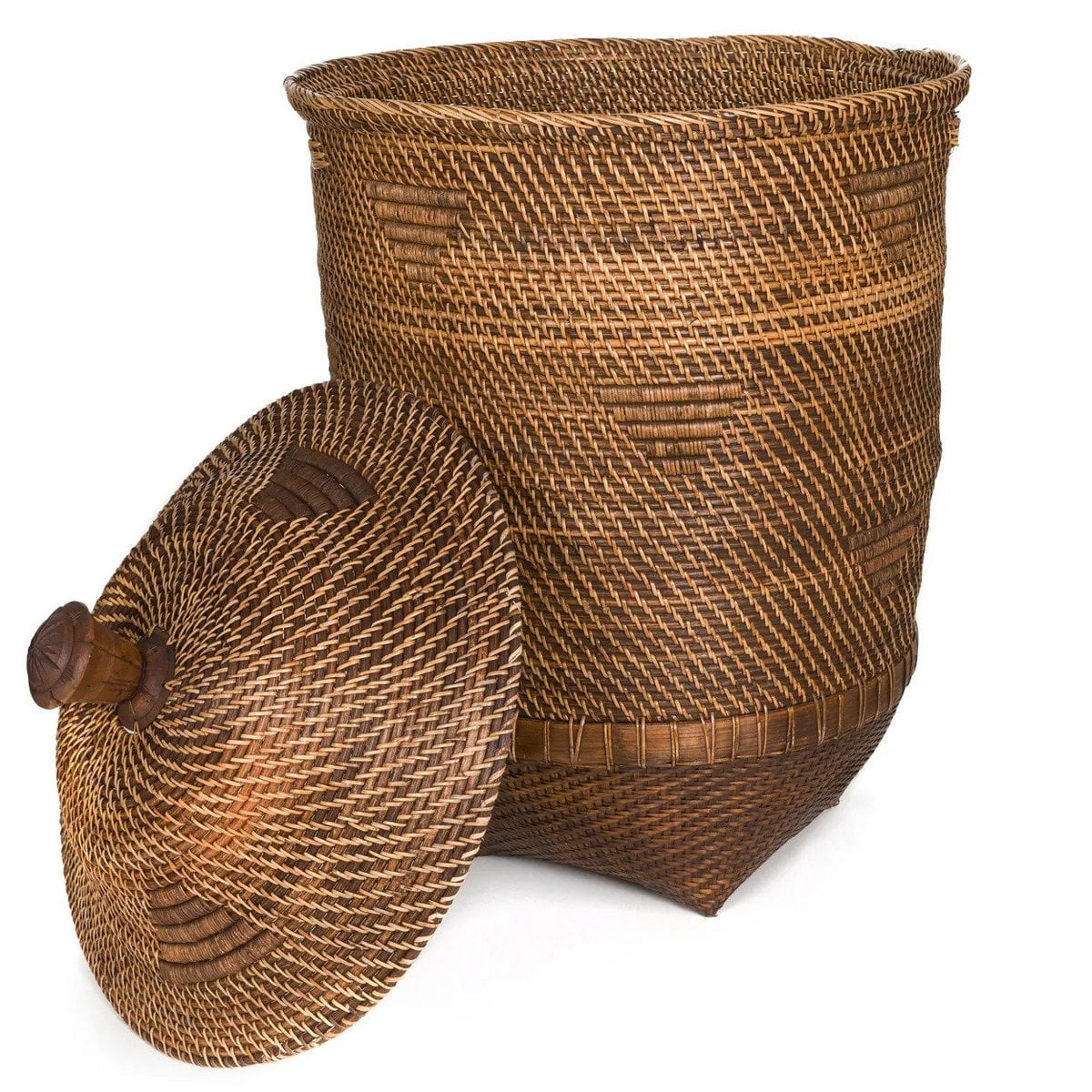 Wäschekorb aus Rattan natur-braun mit Deckel, 50 × 50 × 90 cm | VIA X SELECTION