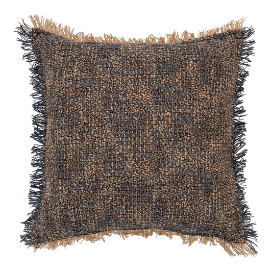 Kissen aus Baumwollmix blau-gelb mit Fransen, 45 × 45 cm | VIA X SELECTION