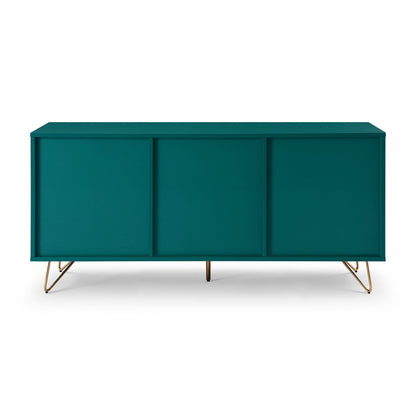 Sideboard blau mit 2 Türen und 3 Schubladen, 40 × 150 × 70 cm | VIA X SELECTION