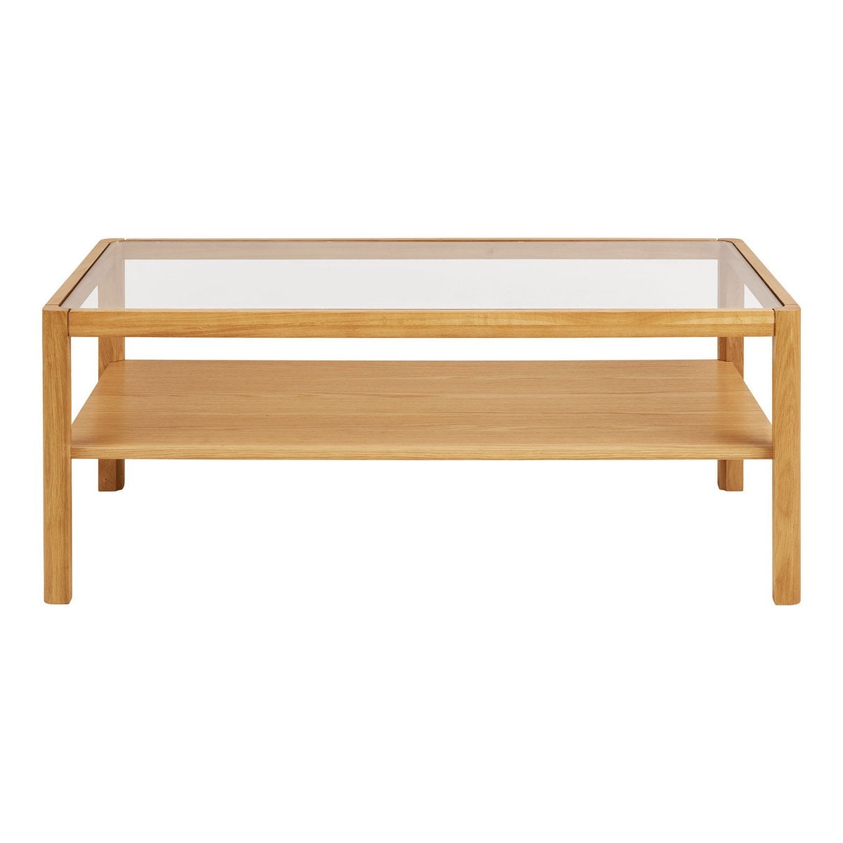 Couchtisch aus Eichenfurnier mit Glasplatte, 110 × 60 × 45 cm | VIA X SELECTION