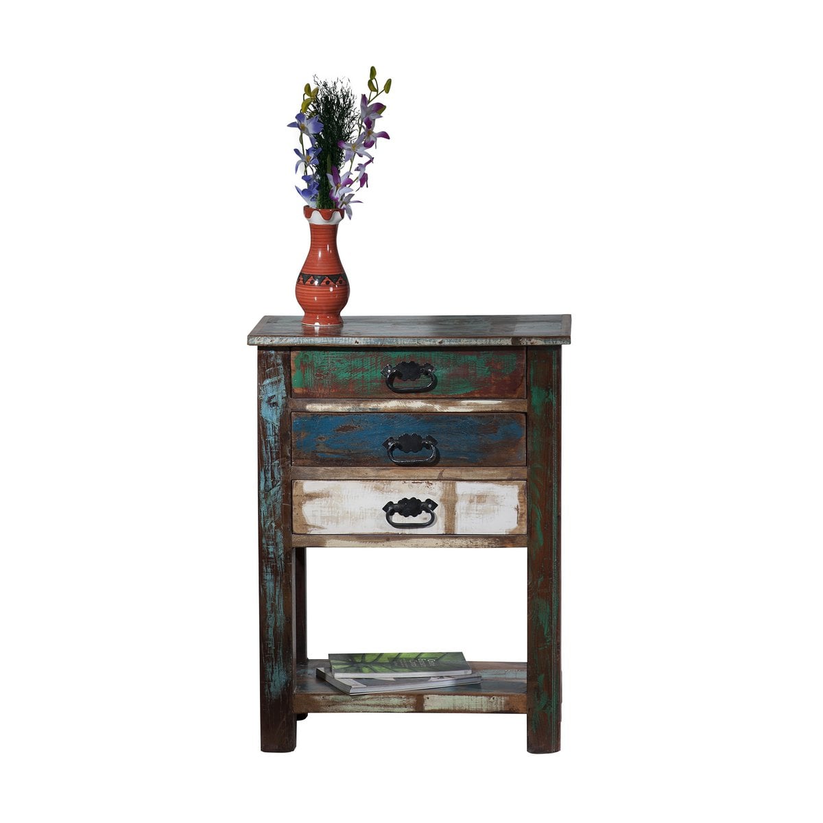 Telefontisch aus Altholz mit 3 Schubladen, 60 × 32 × 79 cm | VIA X SELECTION