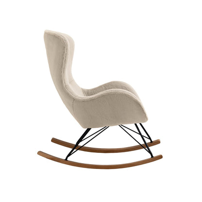 Schaukelstuhl in Lammfell-Optik beige mit Holzkufen | VIA X SELECTION