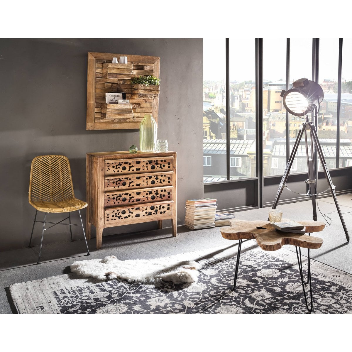 Esszimmerstuhl aus Rattan mit schwarzem Metallgestell im 2er-Set | VIA X SELECTION