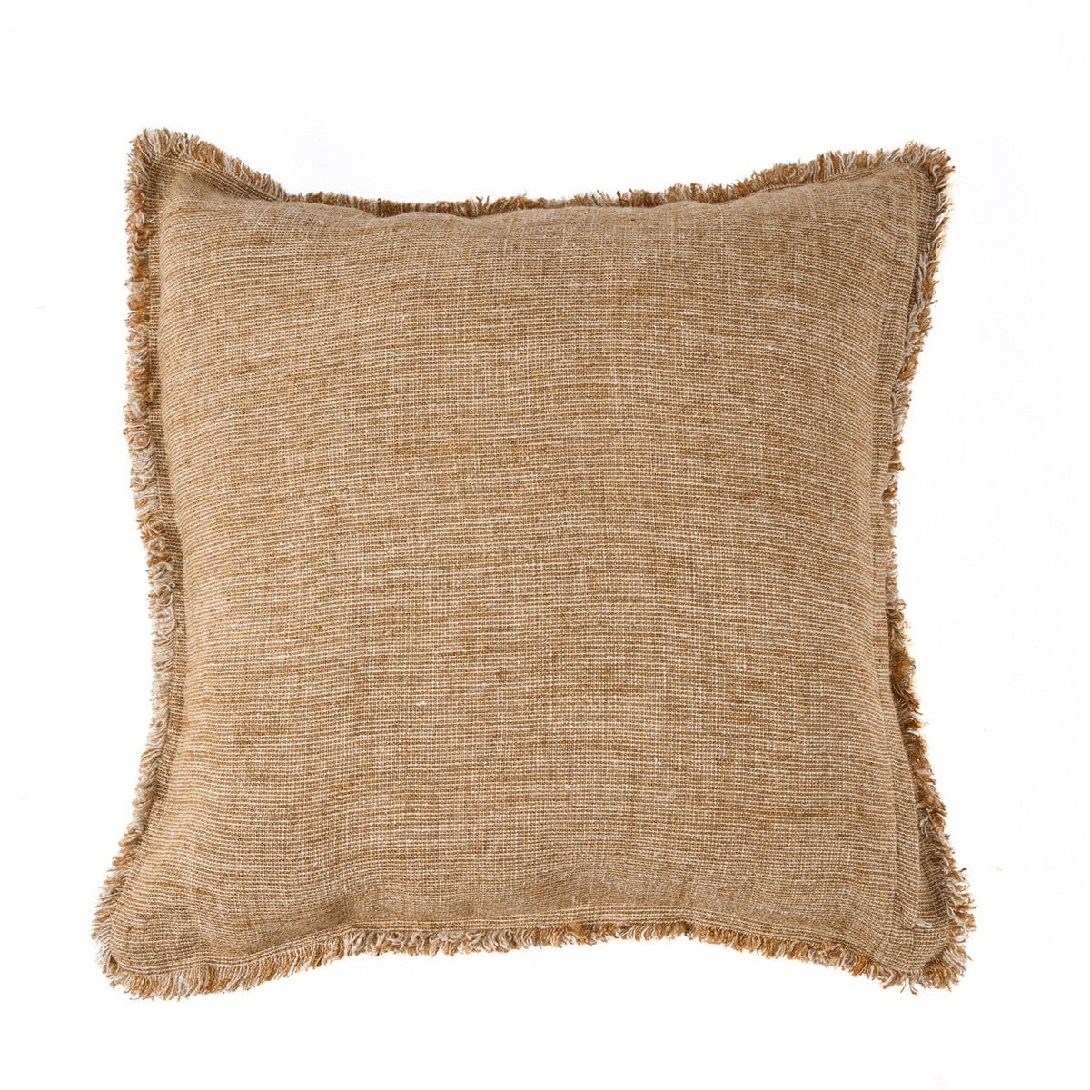 Kissenbezug aus Leinen in Natur und Braun mit Fransen, 50 × 50 cm | VIA X SELECTION