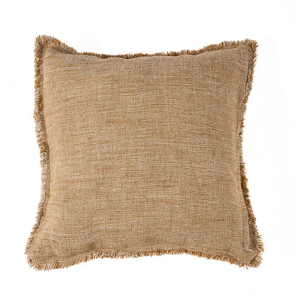 Kissenbezug aus Leinen in Natur und Braun mit Fransen, 50 × 50 cm | VIA X SELECTION