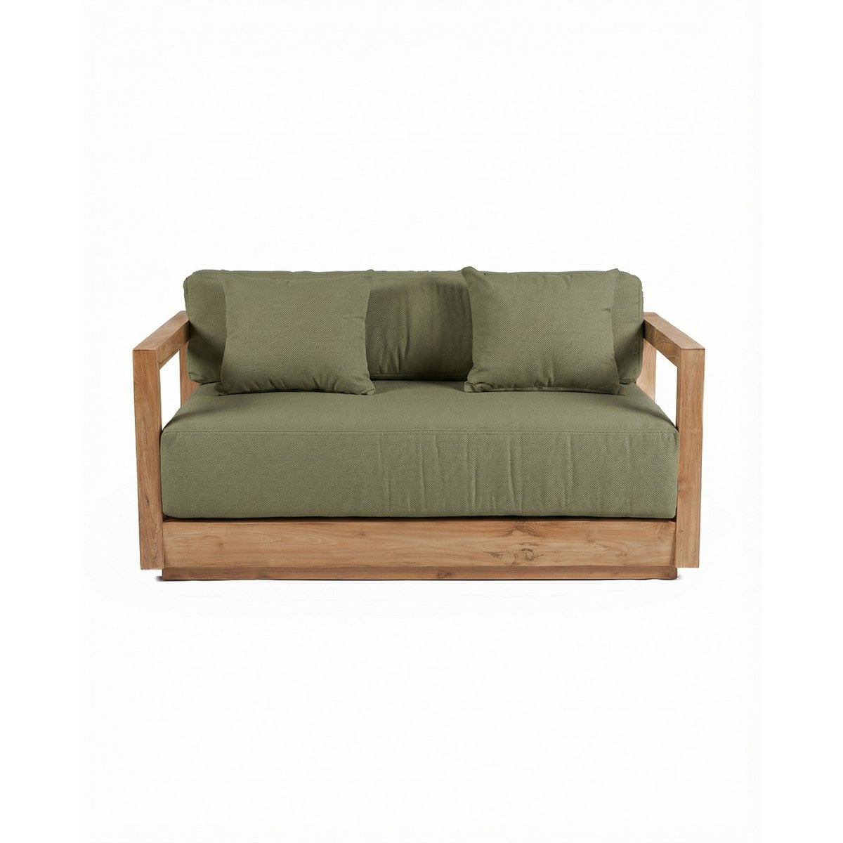Outdoor-2-Sitzer aus recyceltem Teakholz mit Quick-Dry-Polstern in Algengrün | VIA X SELECTION
