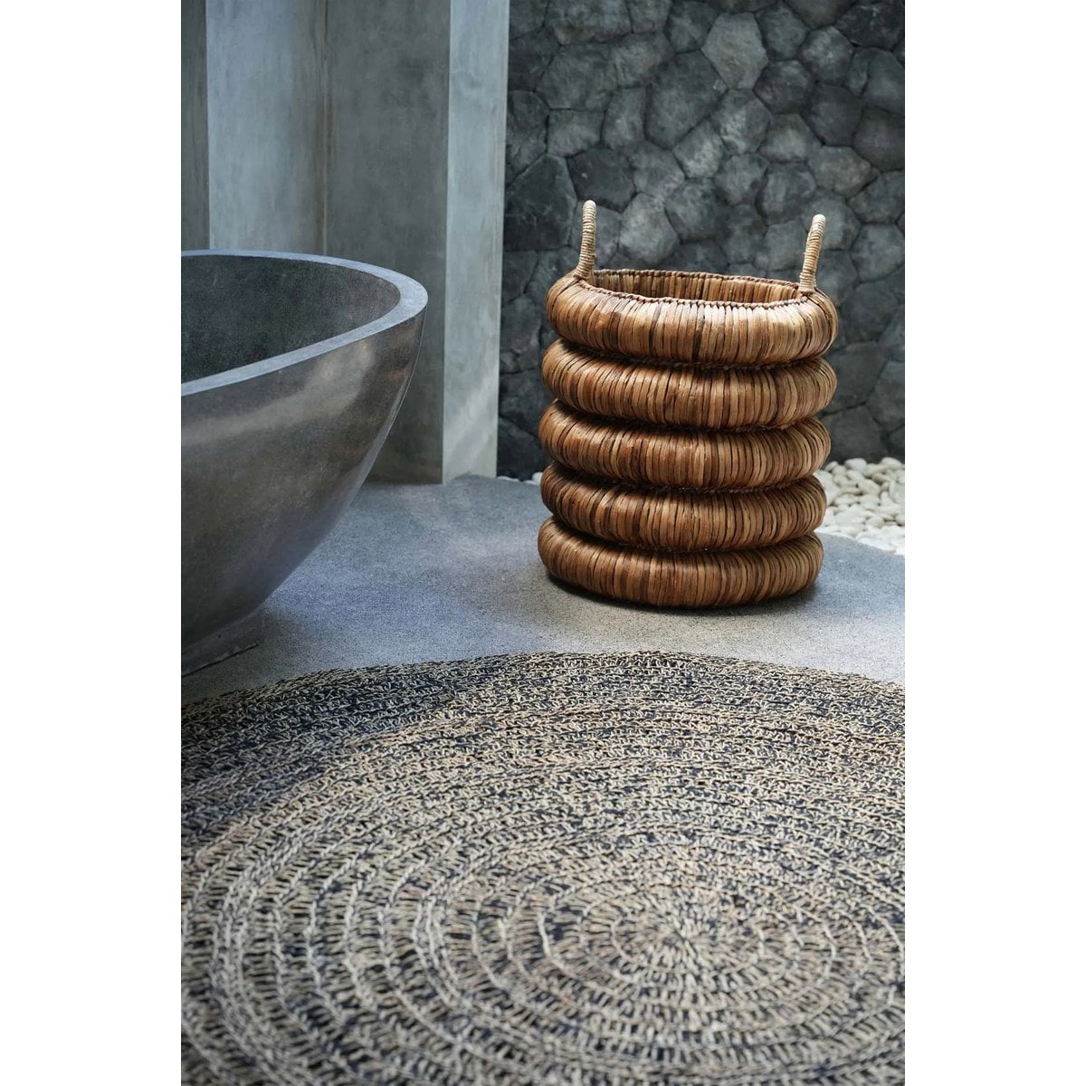 Runder Teppich aus Seegras natur-schwarz, Ø 150 cm | VIA X SELECTION