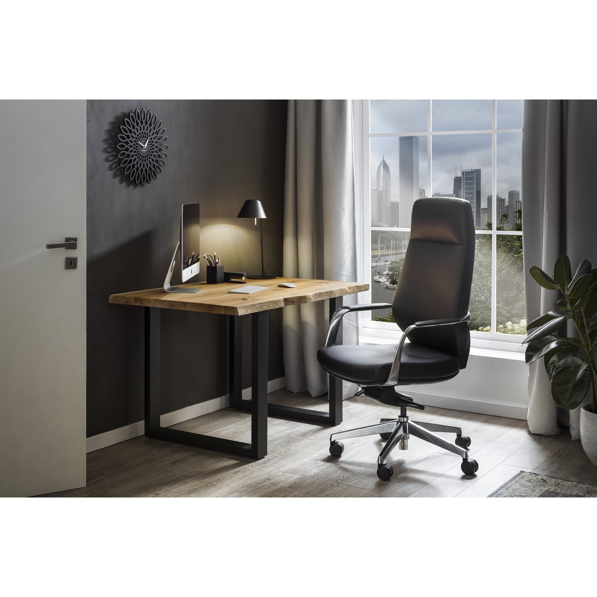 Bürostuhl in Lederoptik Schwarz mit Kopfstütze | VIA X SELECTION
