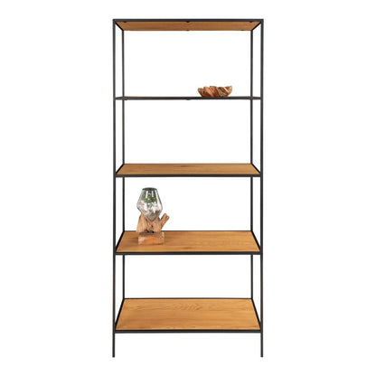 Breites Regal mit 5 Ablagen eichenfarben-schwarz, 80 × 36 × 170 cm | VIA X SELECTION