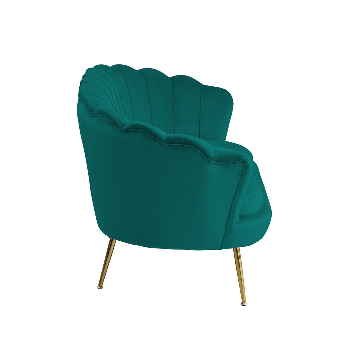 Muschelsofa in grüner Samtoptik mit goldfarbenem Metallgestell | VIA X SELECTION