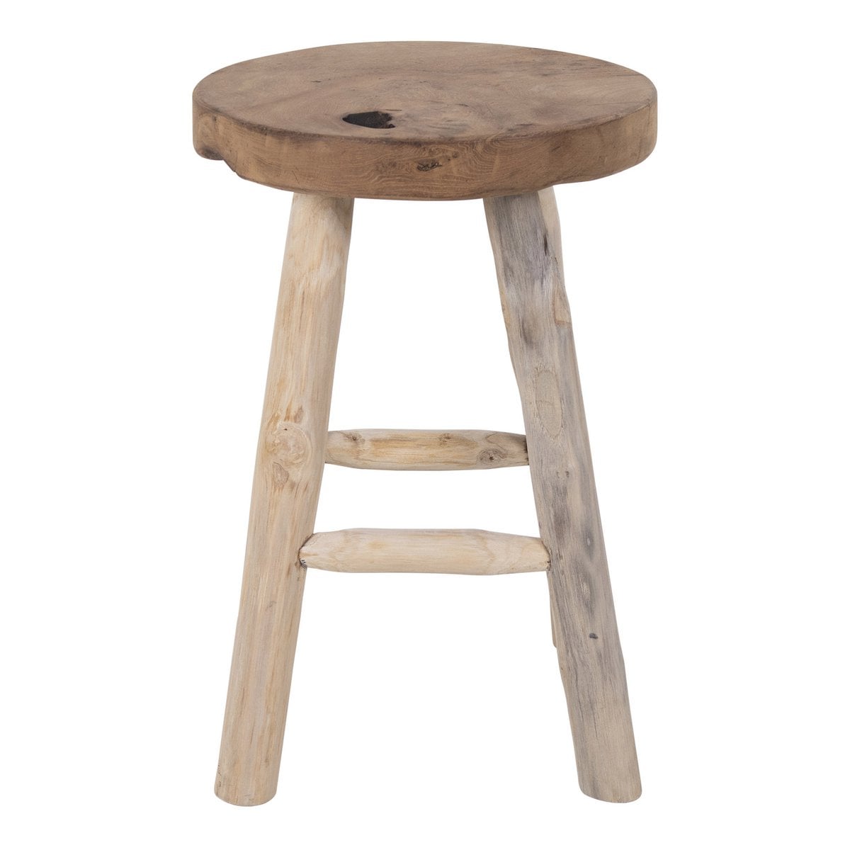 Hocker aus recyceltem Teakholz natur mit runder Form | VIA X SELECTION