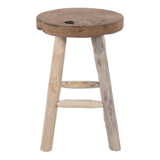 Hocker aus recyceltem Teakholz natur mit runder Form | VIA X SELECTION