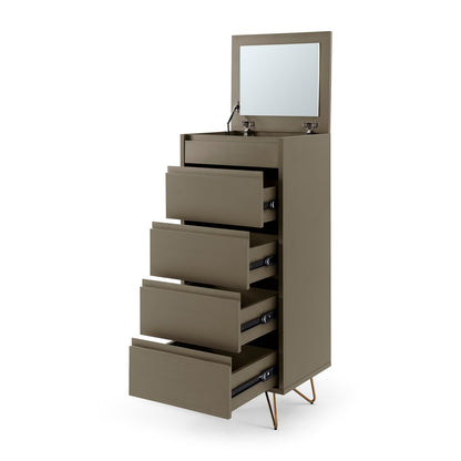 Hochkommode grau mit Spiegelklappe, 40 × 45 × 110 cm | VIA X SELECTION